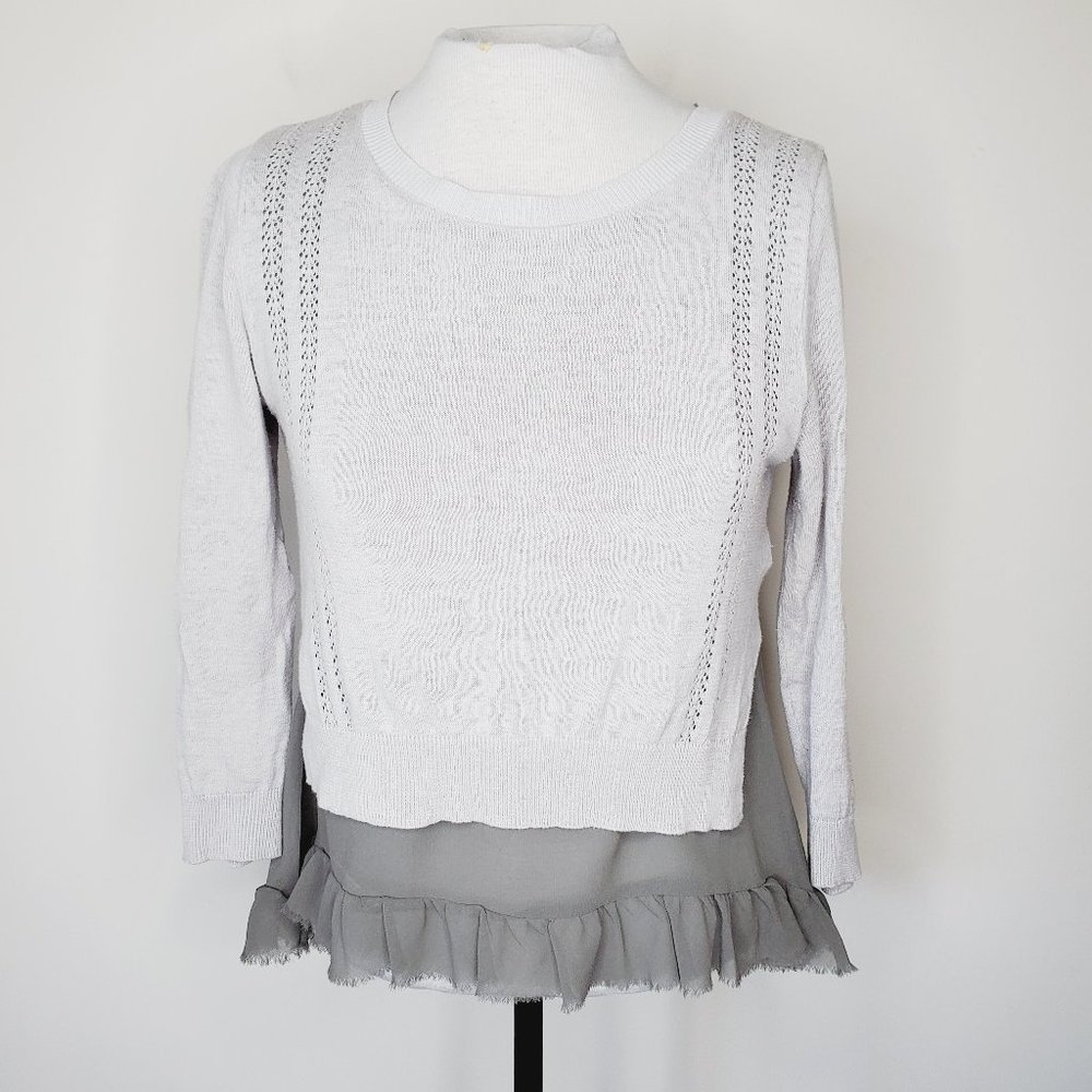 ANTHRO YELLOW BIRD Layered Ruffle Linen Sweater - Picture 2 of 9